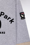 Long-sleeved T-shirt in two-tone grey and beige cotton, straight cut