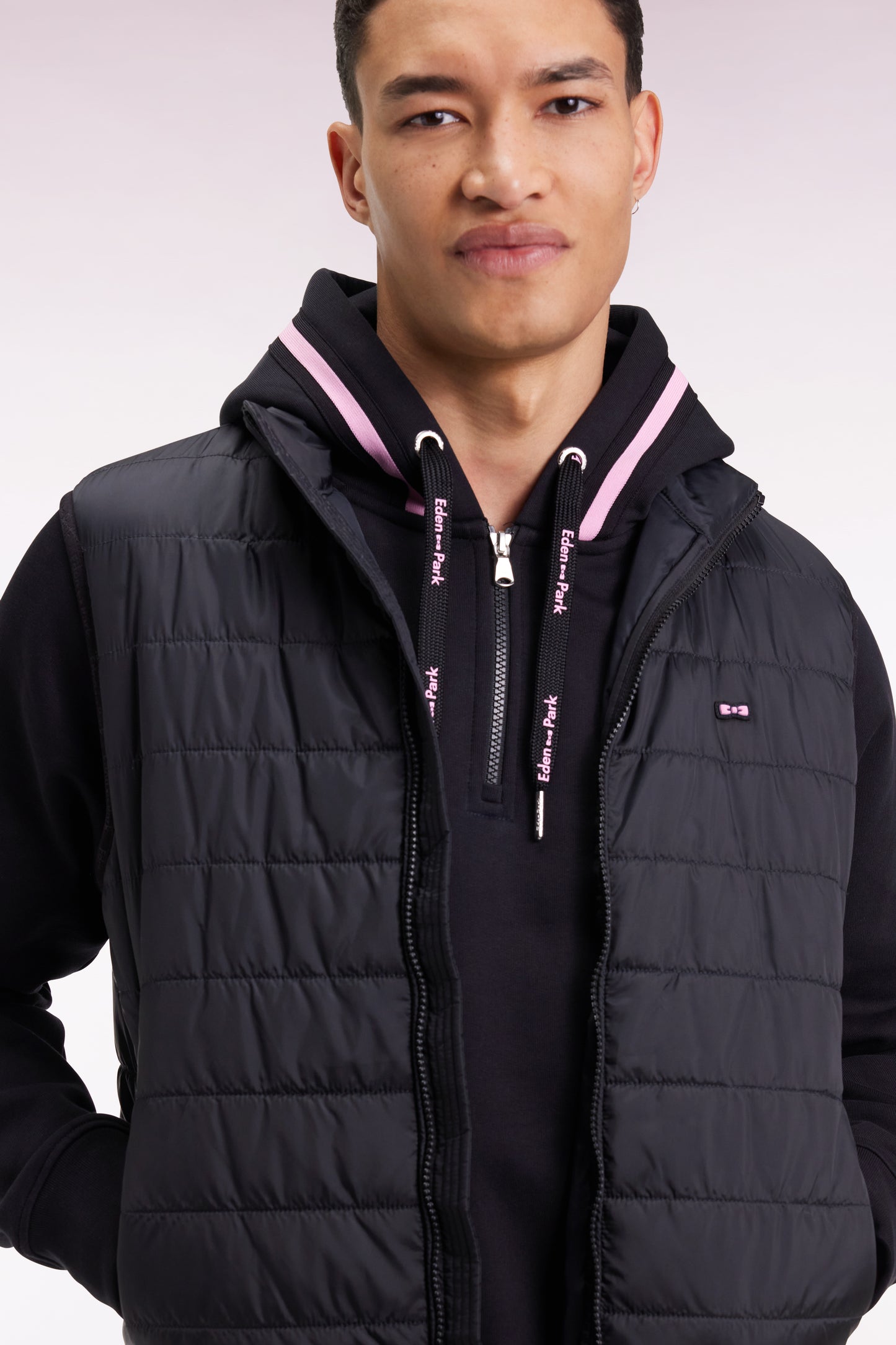 Sleeveless padded nylon jacket, black