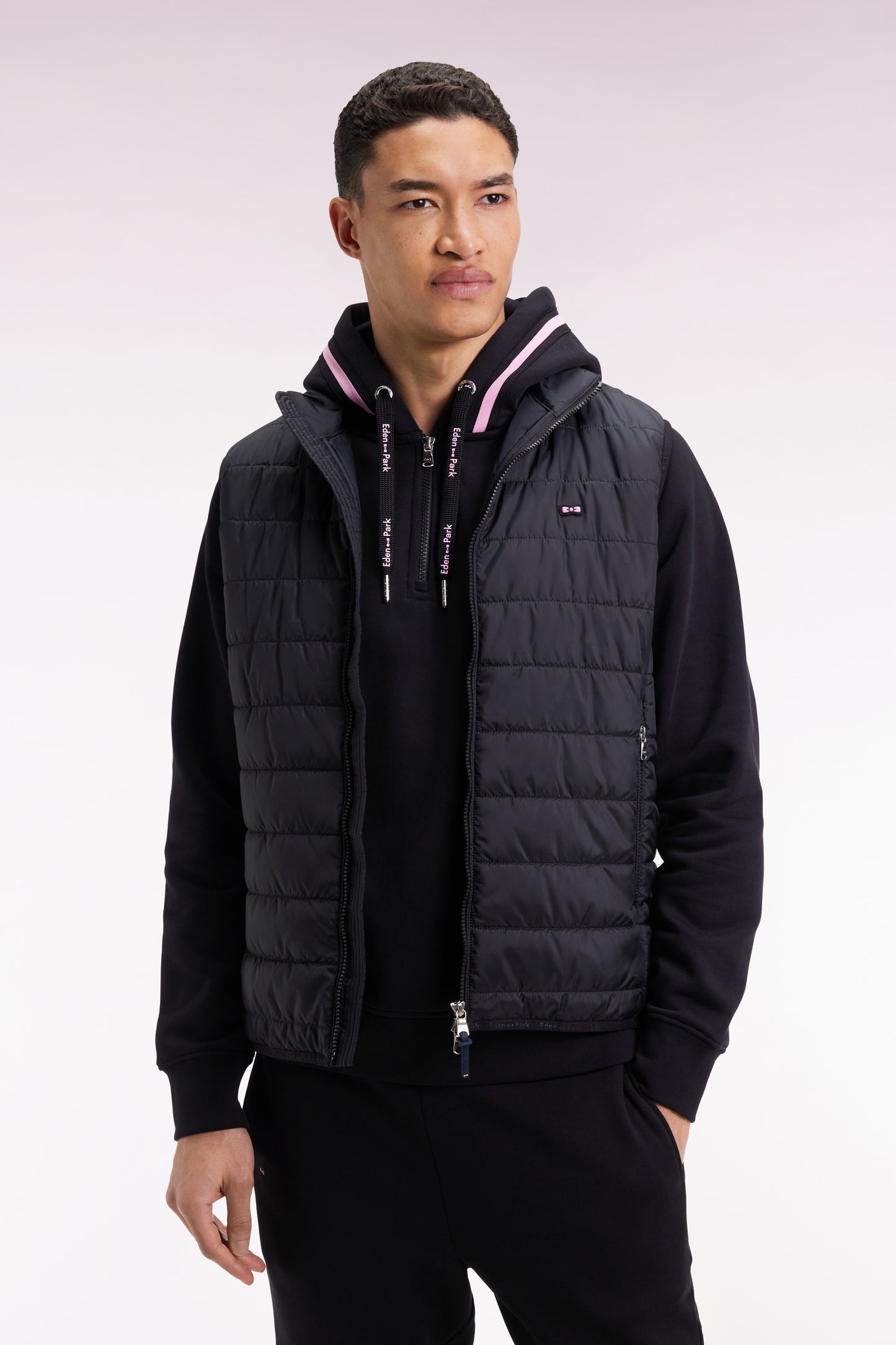 Sleeveless padded nylon jacket, black