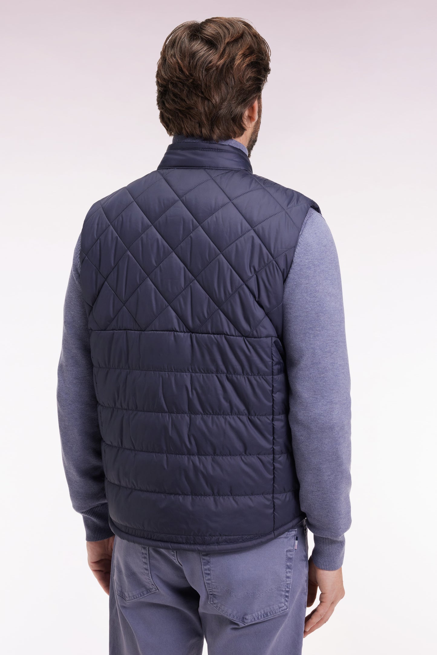 Sleeveless biker-neck padded nylon jacket in grey