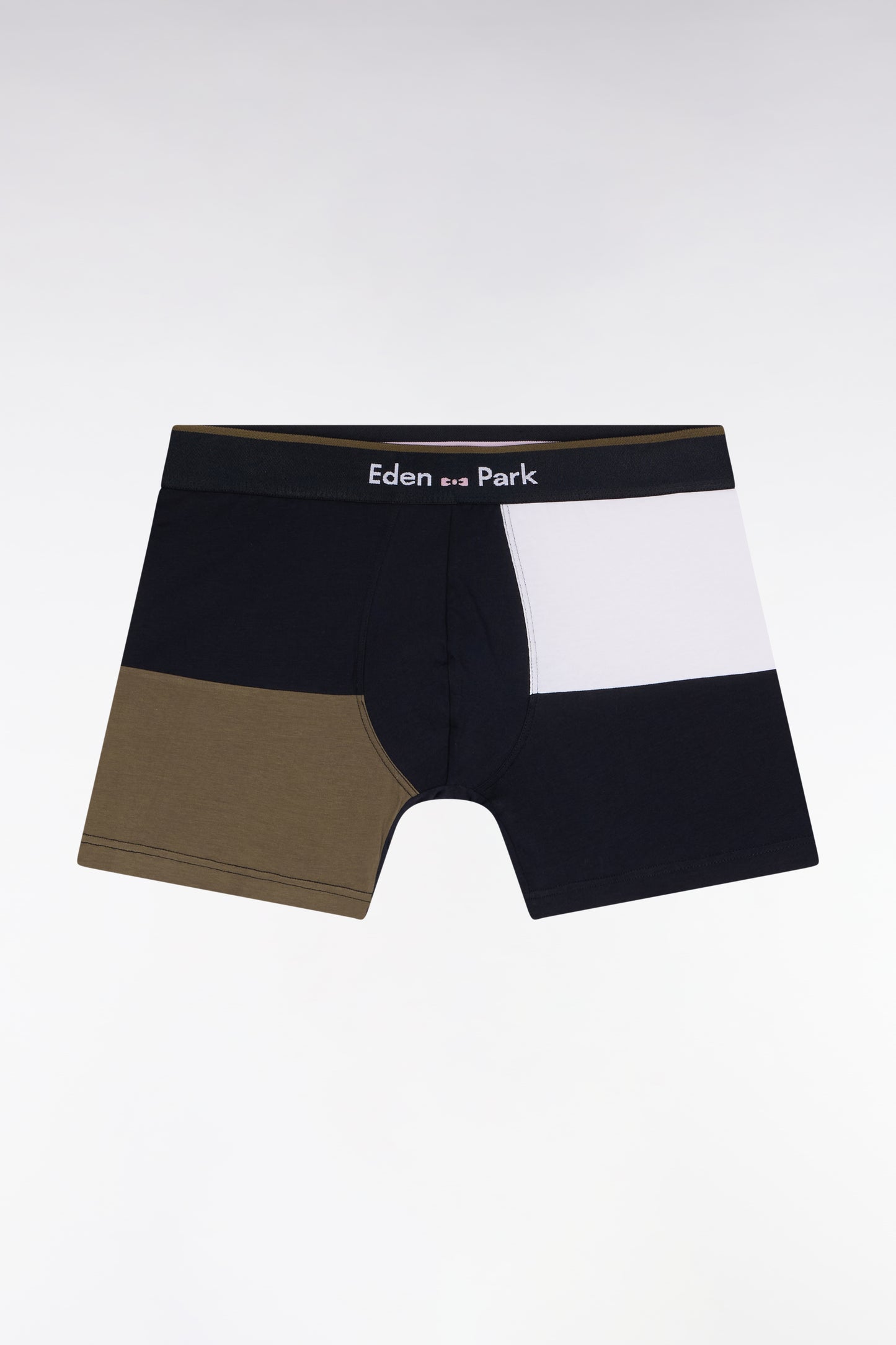 Navy and khaki colorblock cotton jersey boxer shorts