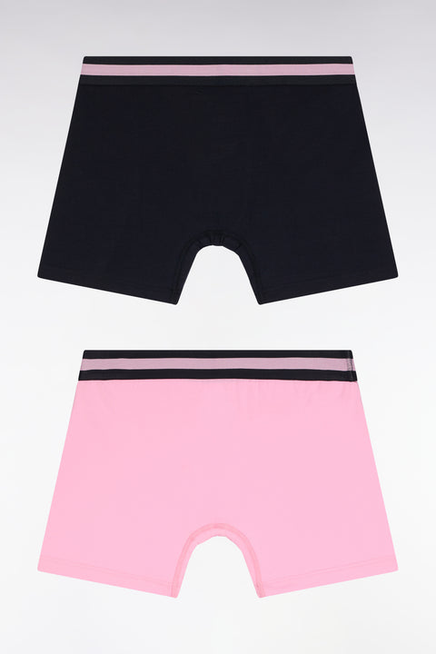 Set of two boxer shorts in pink and navy stretch cotton jersey - Image 3