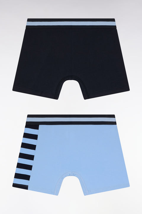 Set of two boxer shorts in stretch cotton jersey with sky and navy stripes - Image 2