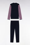 Long pyjamas in navy cotton jersey with striped sleeves - A SHOOTER
