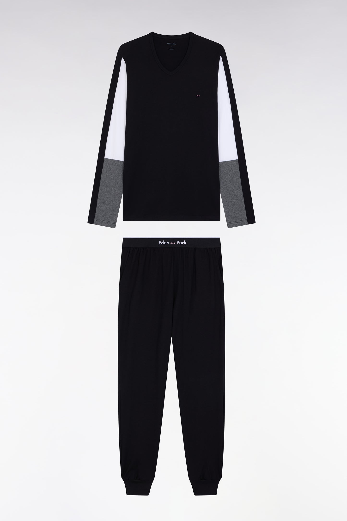 Long pyjamas in grey colorblock cotton jersey - A SHOOTER