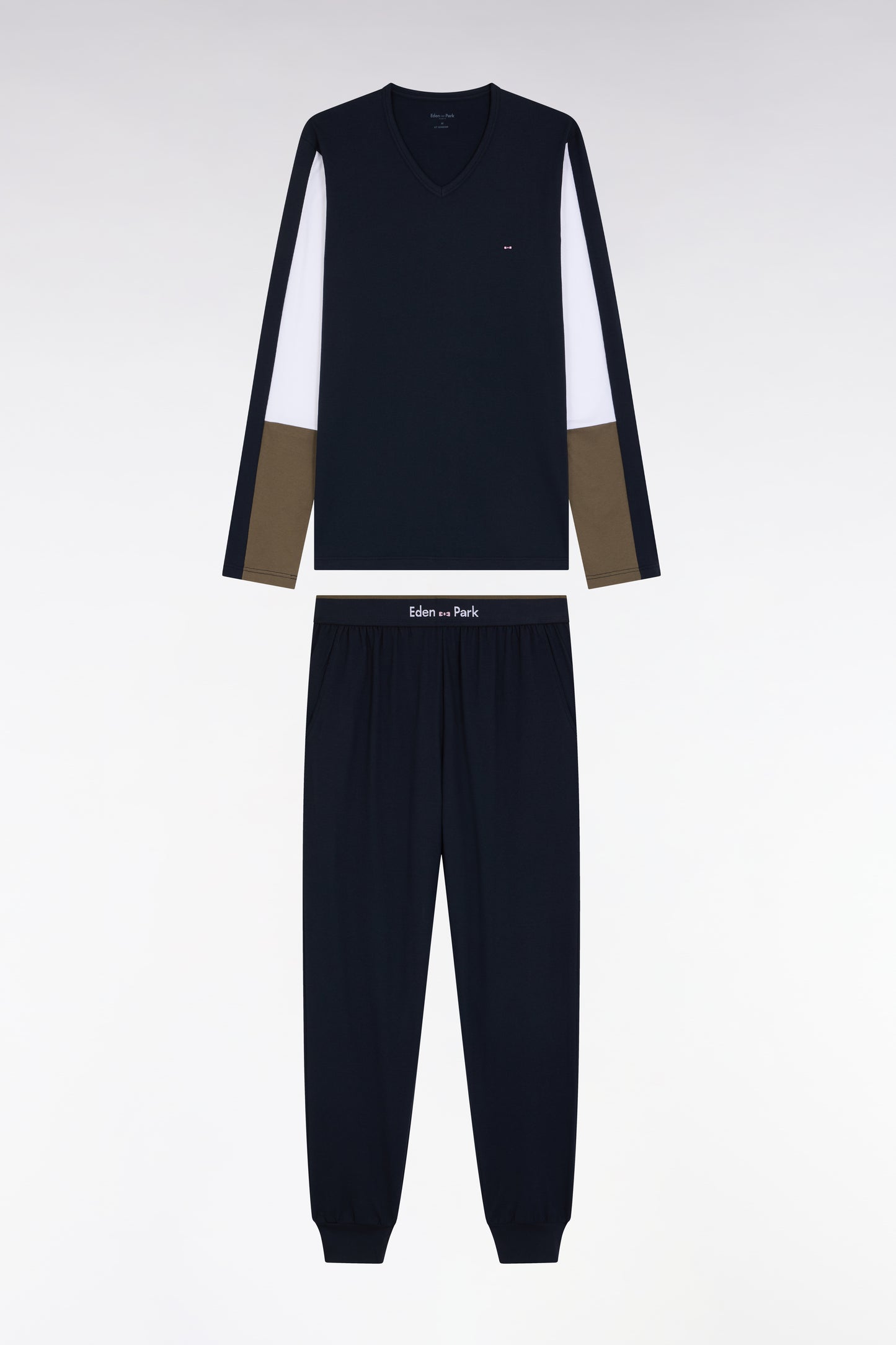 Long pyjamas in khaki colorblock cotton jersey - A SHOOTER