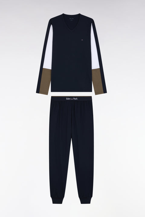 Long pyjamas in khaki colorblock cotton jersey - A SHOOTER - Image 1