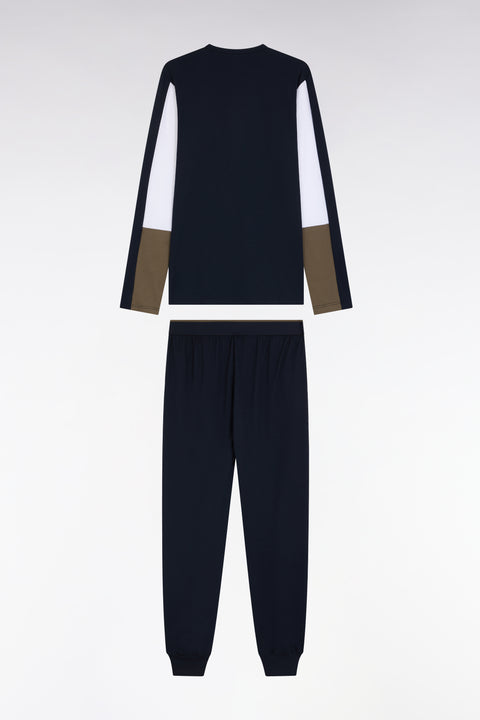 Long pyjamas in khaki colorblock cotton jersey - A SHOOTER - Image 2