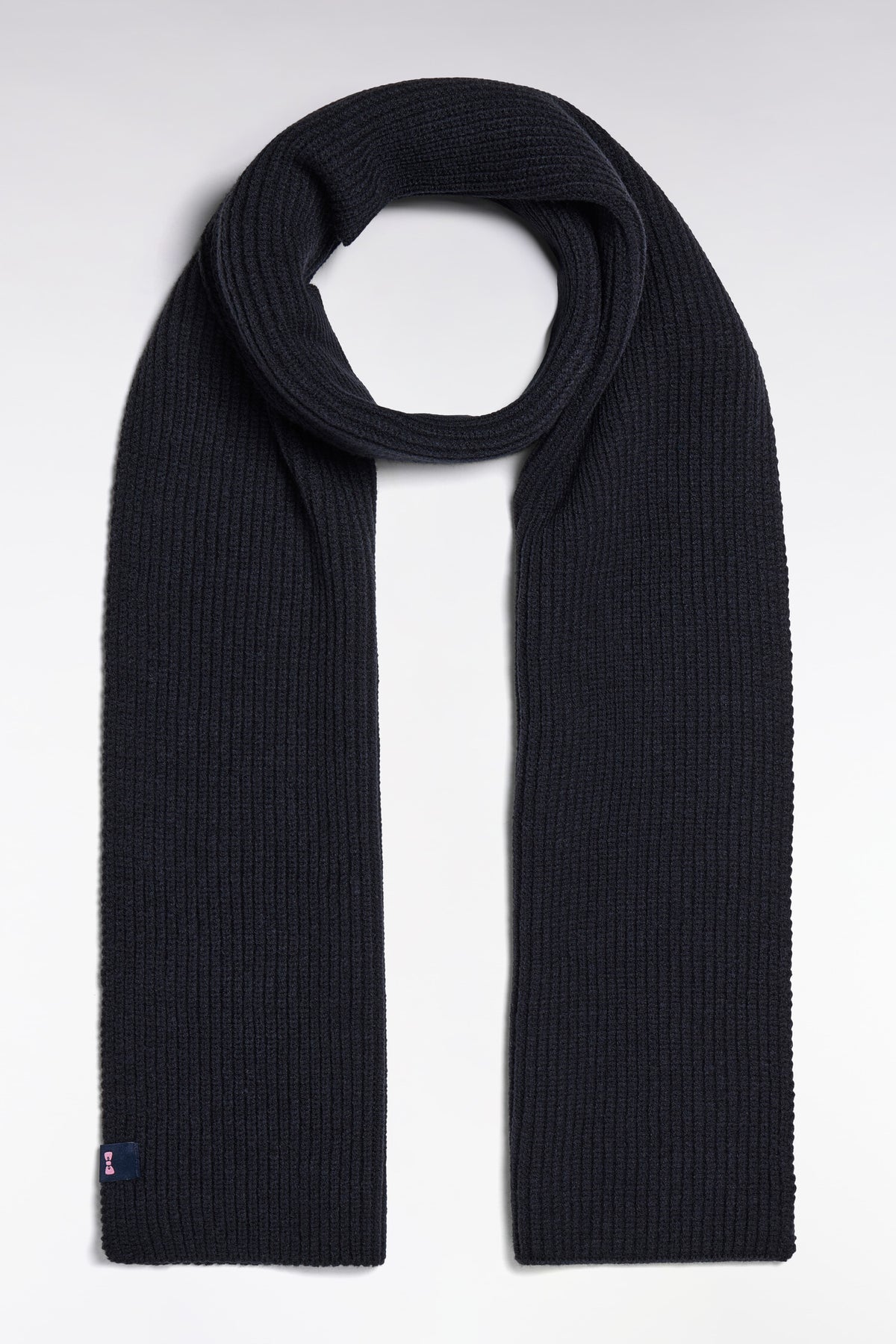 Navy fuzzy knit scarf