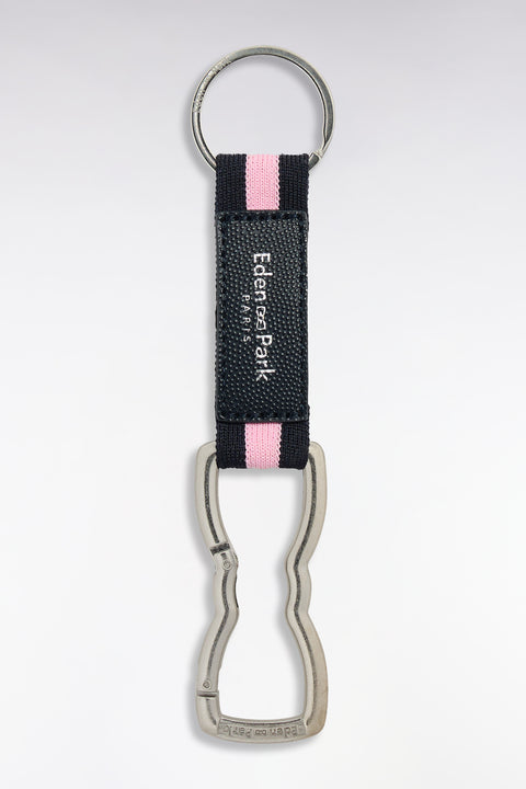 Porte-clés mousqueton nœud papillon ruban marine et rose - Image 1