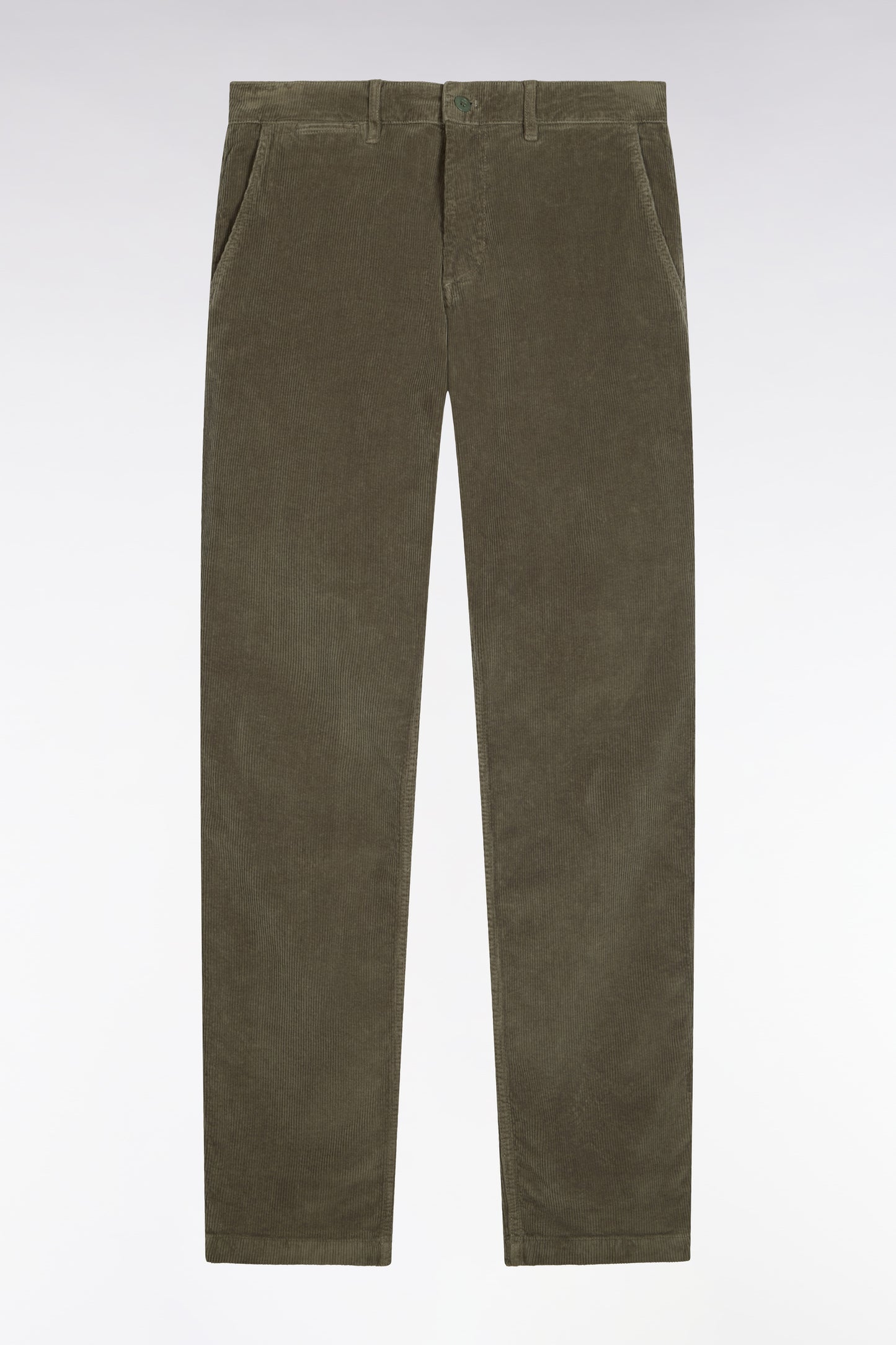 Pantalon chino sans plis en velours côtelé kaki clair coupe regular