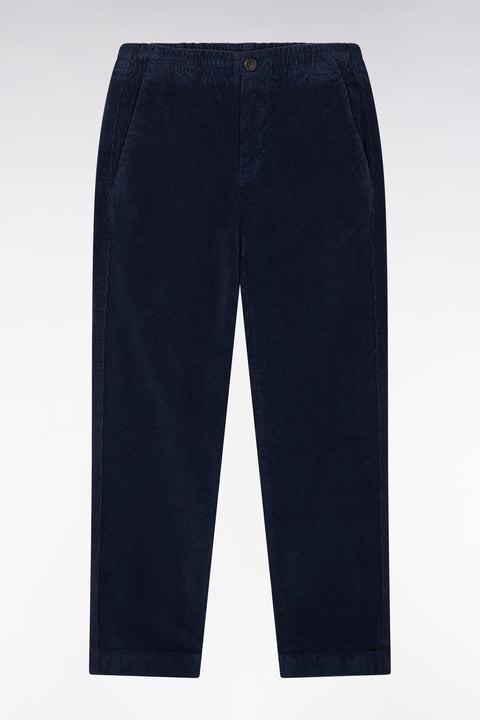 Pantalon chino sans pli en velours côtelé marine coupe droite - Image 1