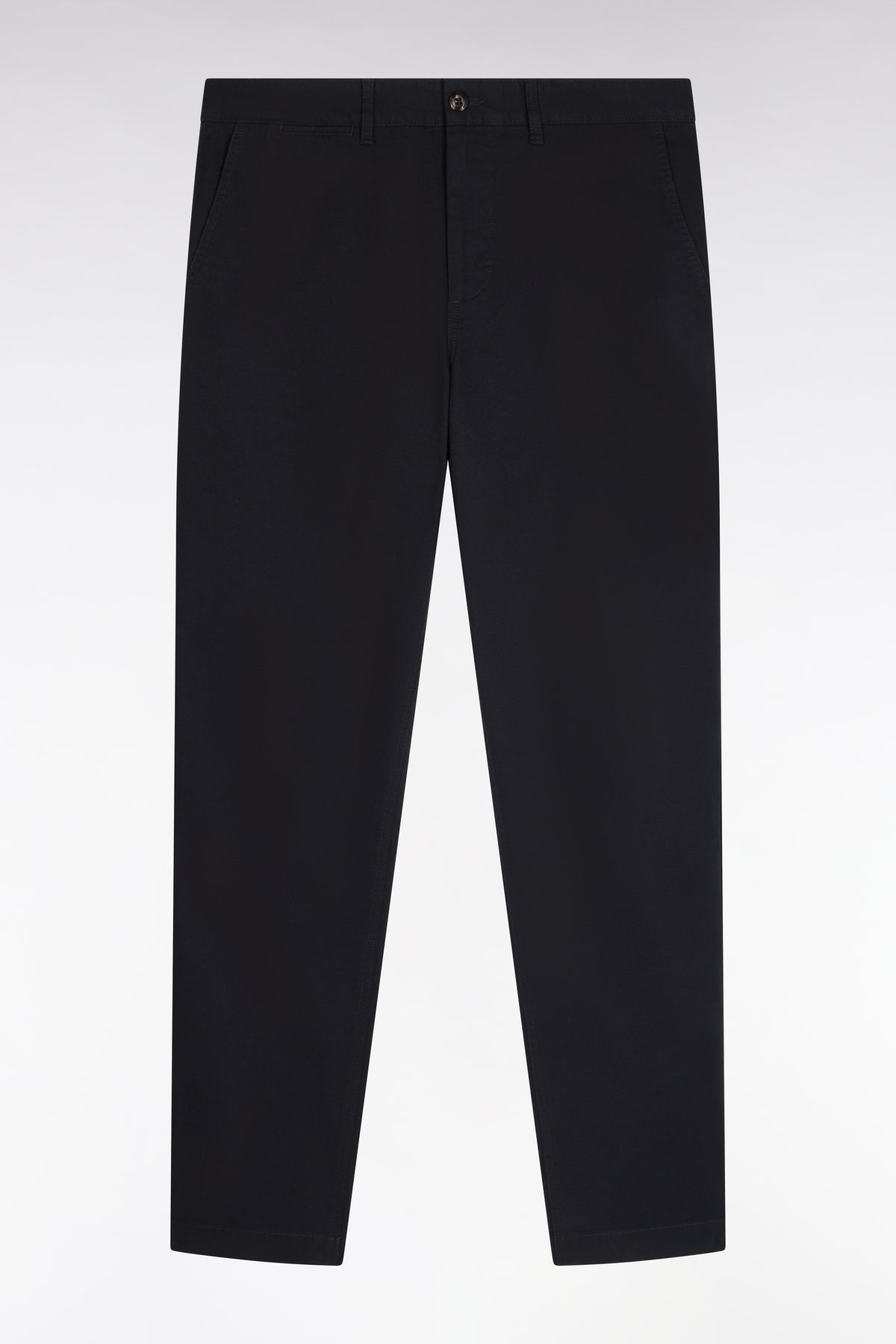 Pantalon chino sans plis en piqué de coton stretch noir coupe regular