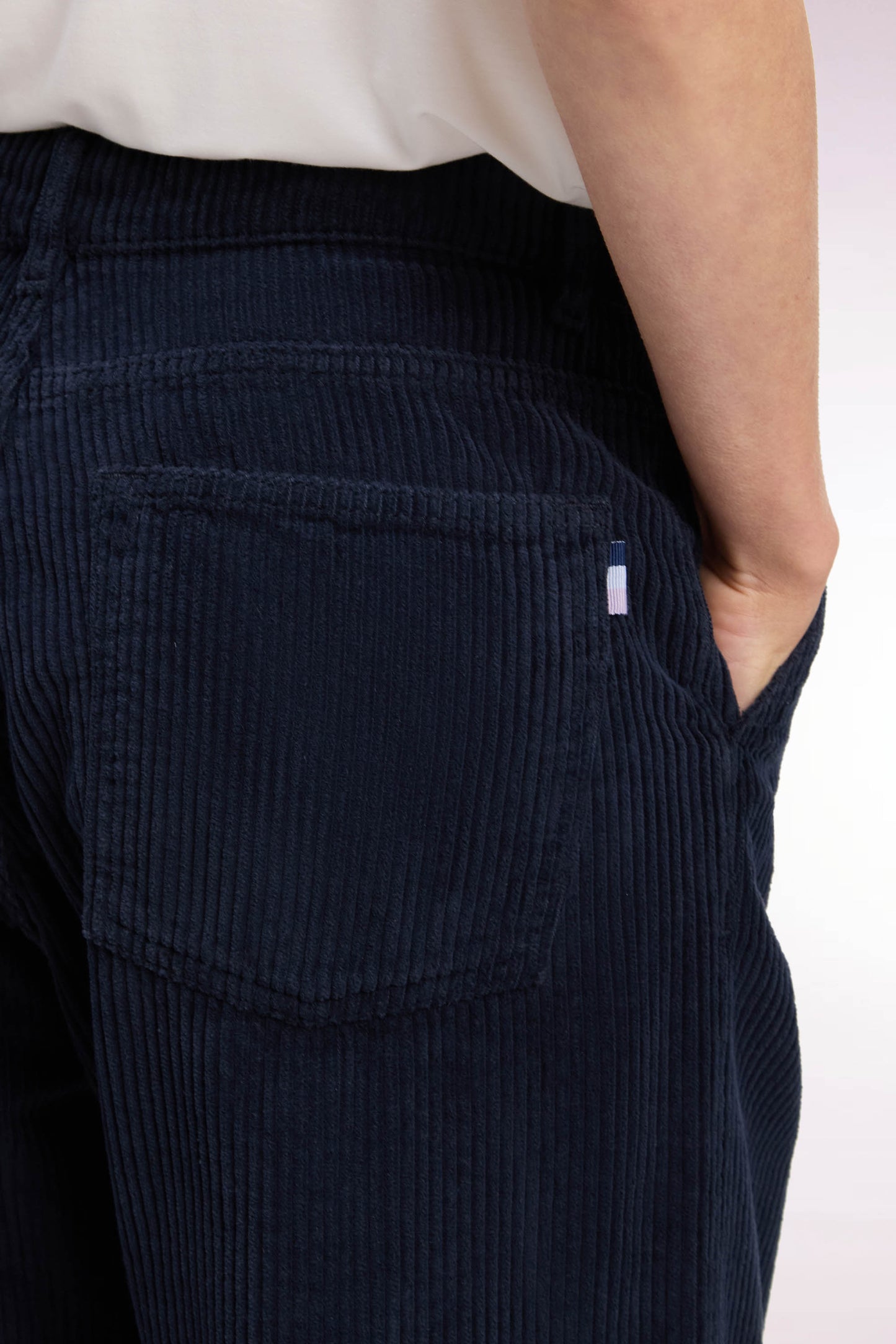 Pantalon en velours côtelé marine coupe droite