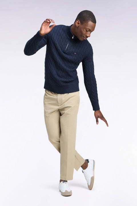 Pantalon à taille élastiquée en nylon stretch technique beige coupe Modern - Image 1