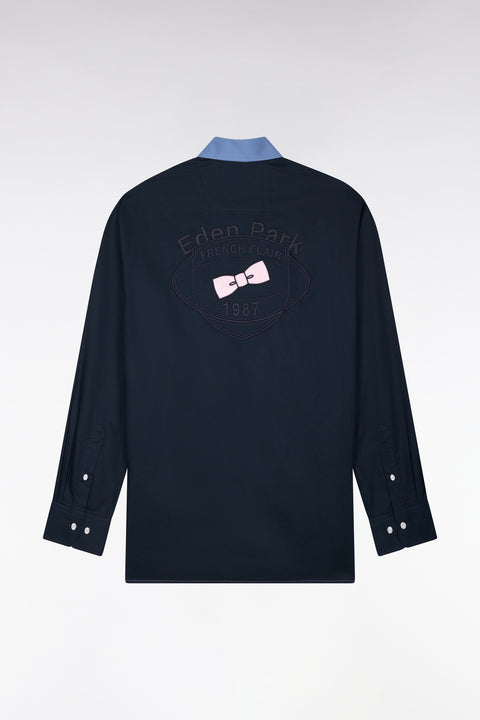 Two-tone cotton oxford sky patch back straight cut shirt - Image 2