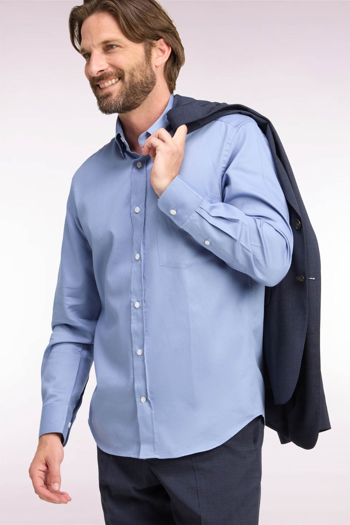 Straight cut sky cotton piqué shirt