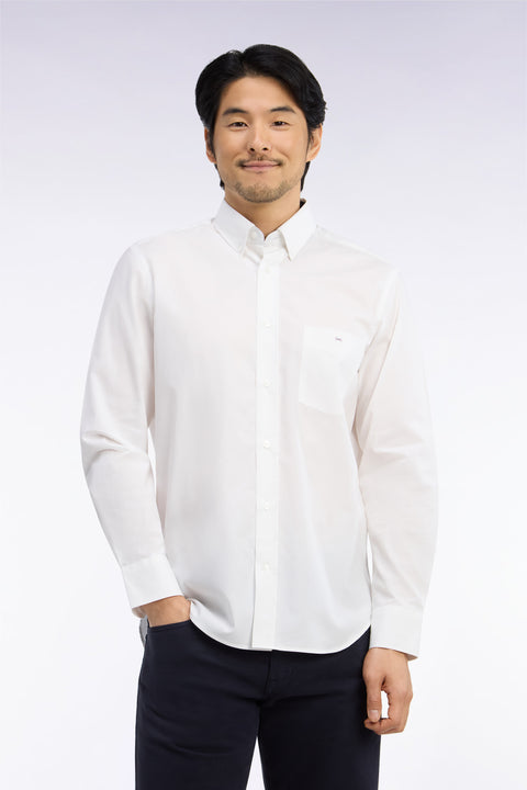 White cotton shirt with micro-pattern details, straight cut - Image 3