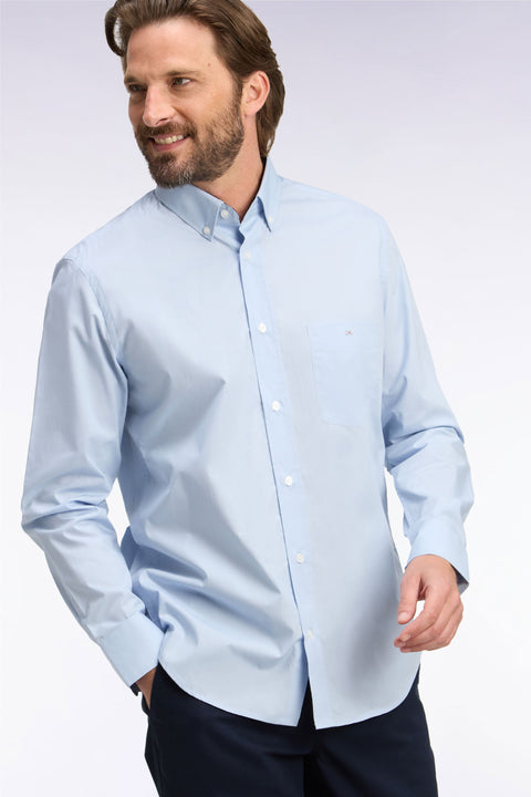 Sky cotton shirt with micro-pattern details, straight cut - Image 1