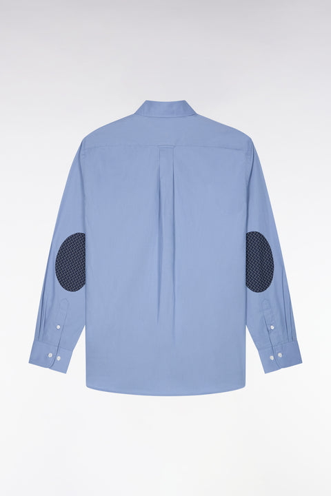 Blue cotton shirt with micro-pattern details, straight cut - Image 2