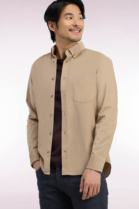 Beige ribbed cotton straight cut shirt - Image 1