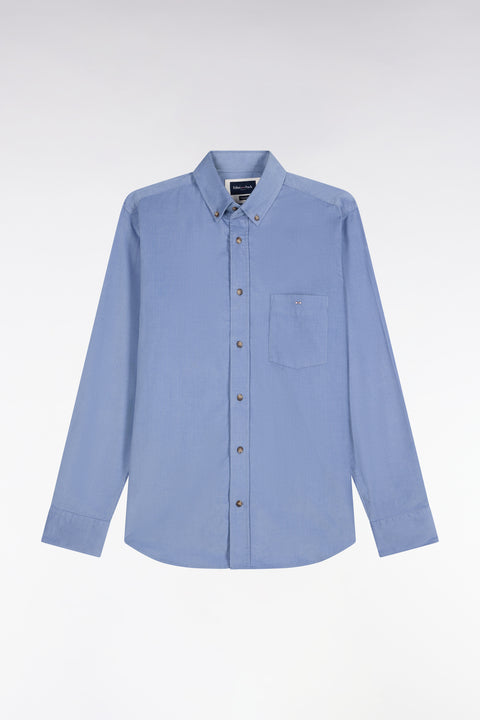 Blue ribbed cotton straight cut shirt - Image 1