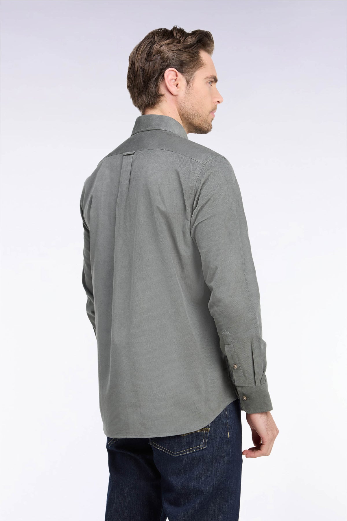 Straight-fit khaki ribbed cotton shirt