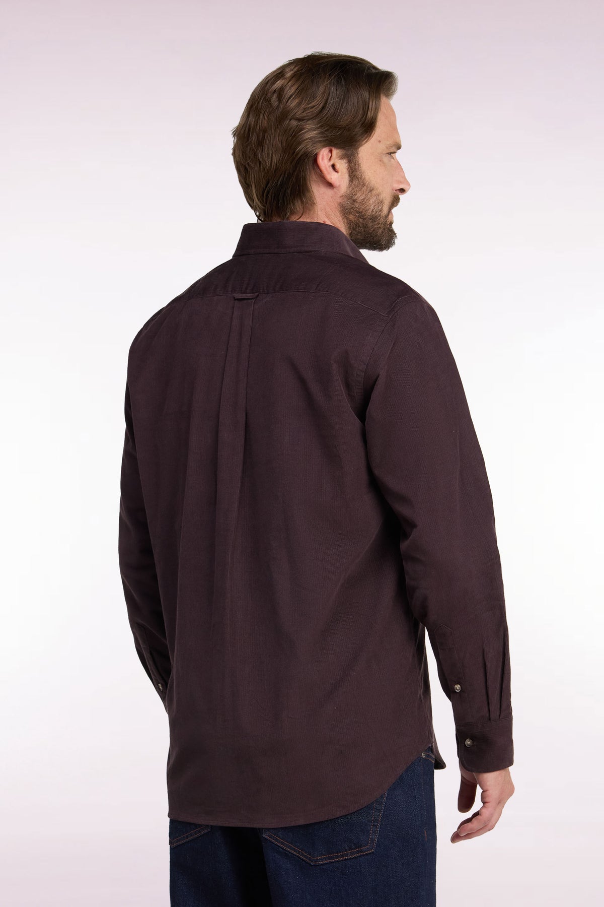 Straight-fit chocolate ribbed cotton shirt