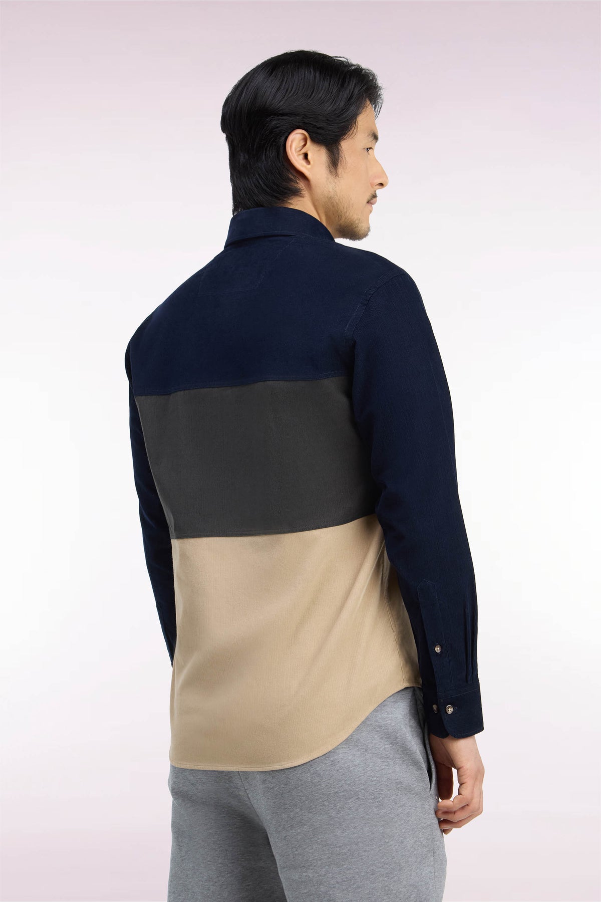 Straight cut tricolor corduroy shirt