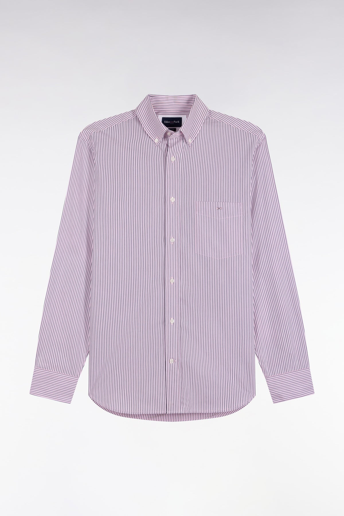 Chemise en coton à rayures rose coupe droite