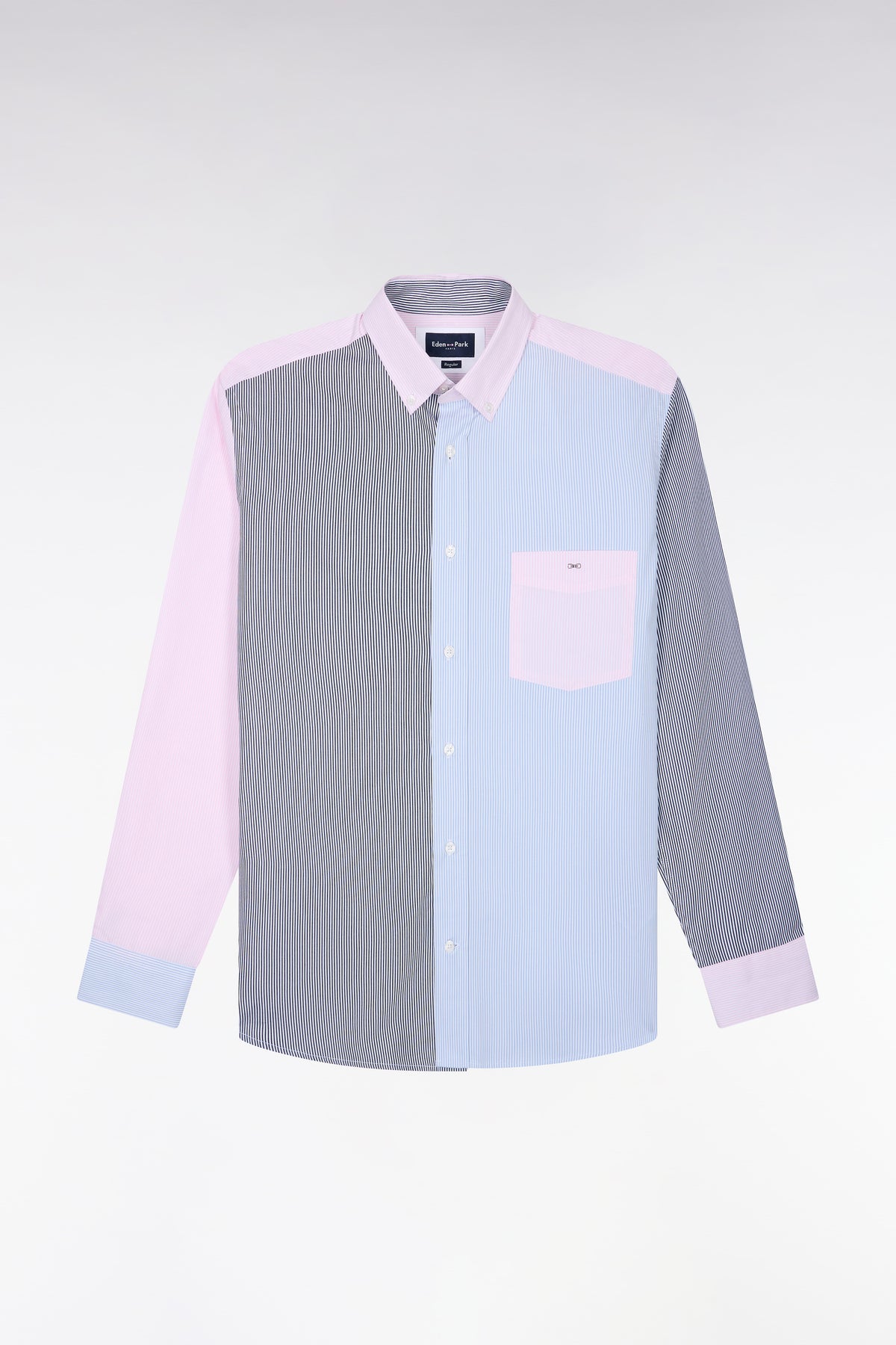 Chemise rayée en coton tricolore coupe droite