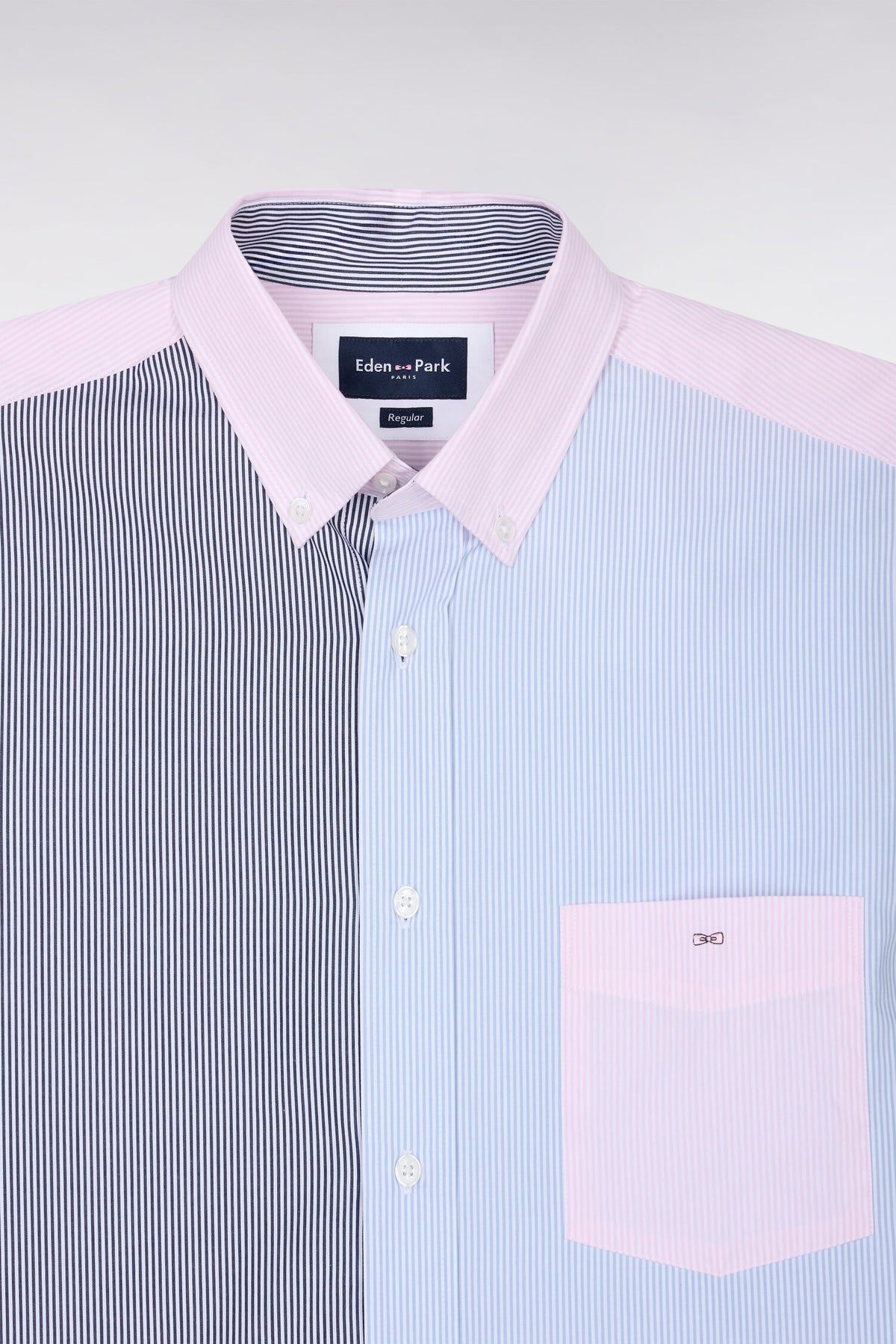 Chemise rayée en coton tricolore coupe droite