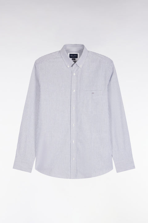 Straight cut navy stick striped cotton shirt - Image 2