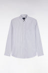 Straight cut navy stick striped cotton shirt