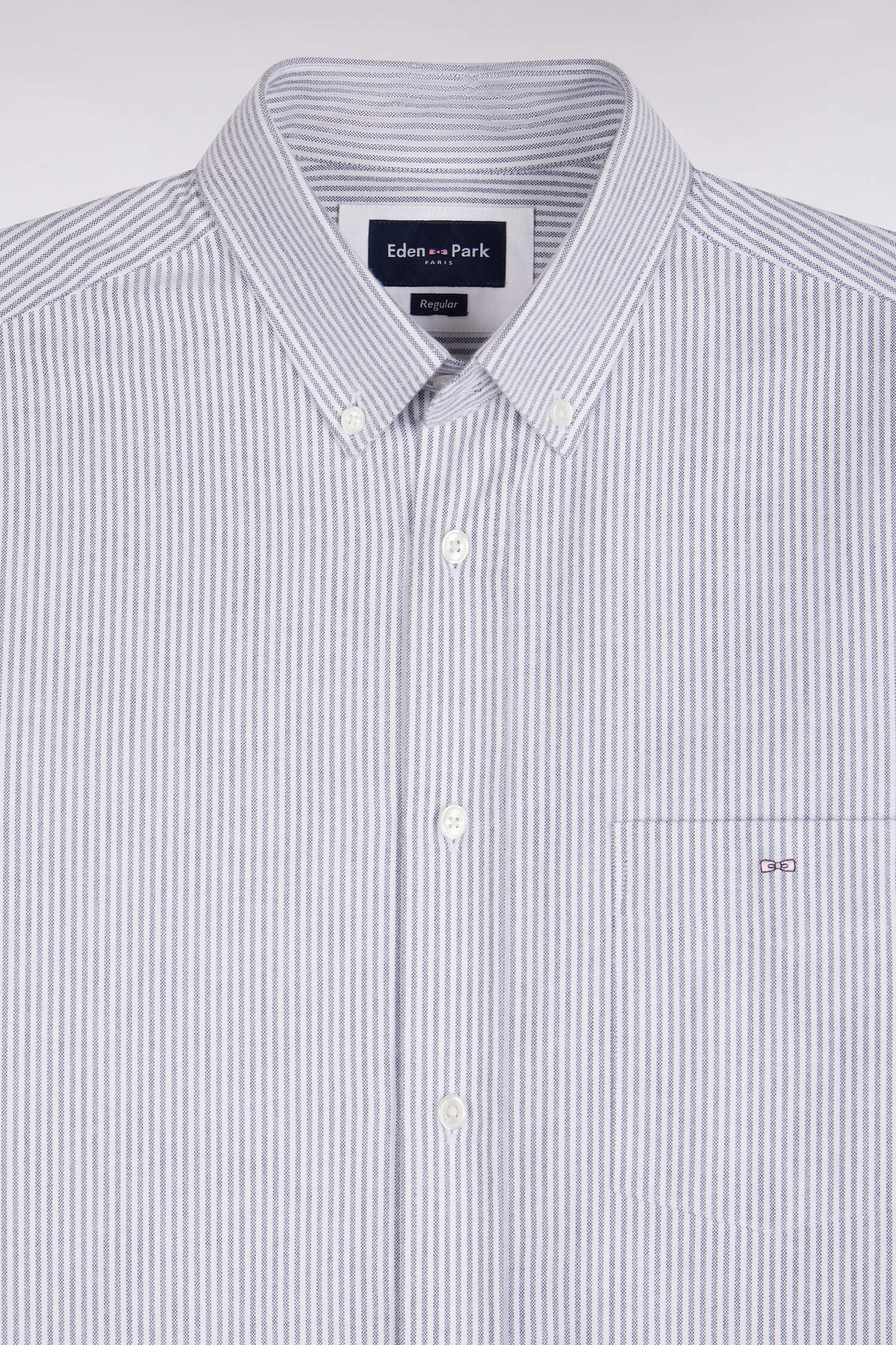 Straight cut navy stick striped cotton shirt
