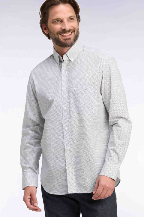 White cotton shirt with micro-patterned bow ties, straight cut - Image 1