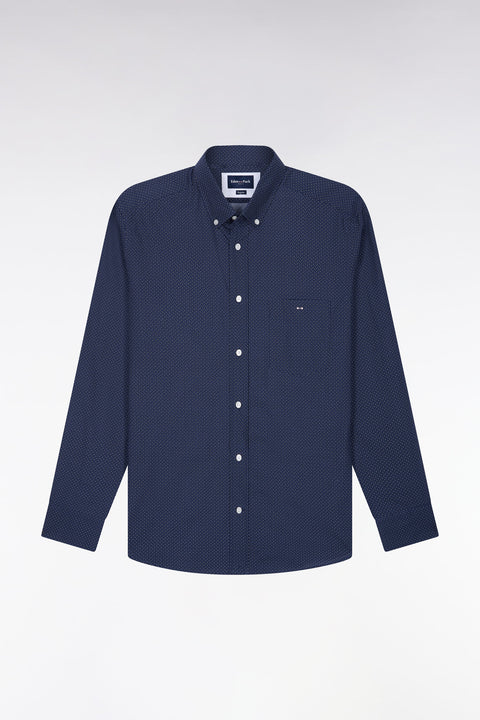 Navy cotton shirt with micro-patterned bow ties, straight cut - Image 2
