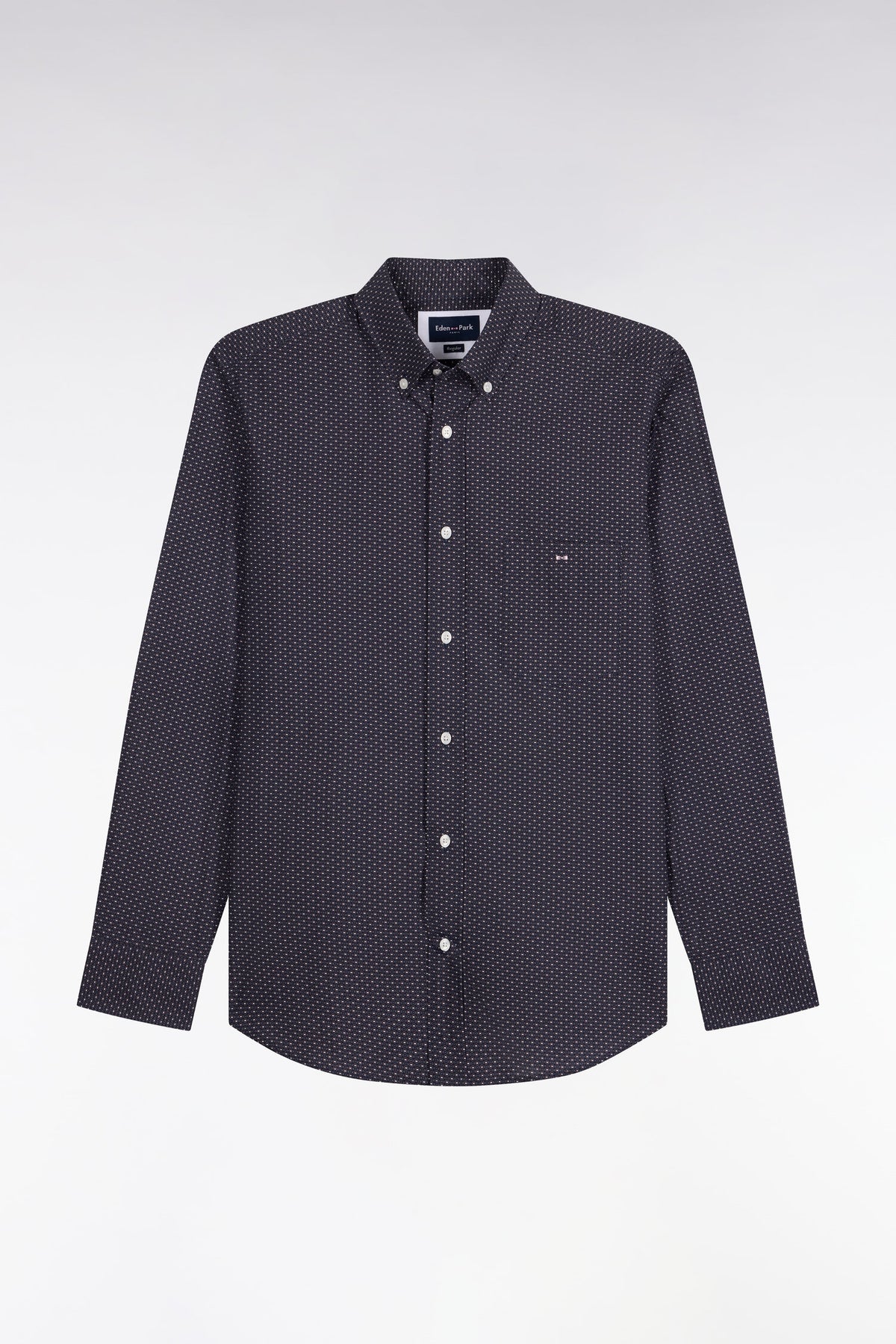 Chemise en coton gris à micromotifs coupe droite