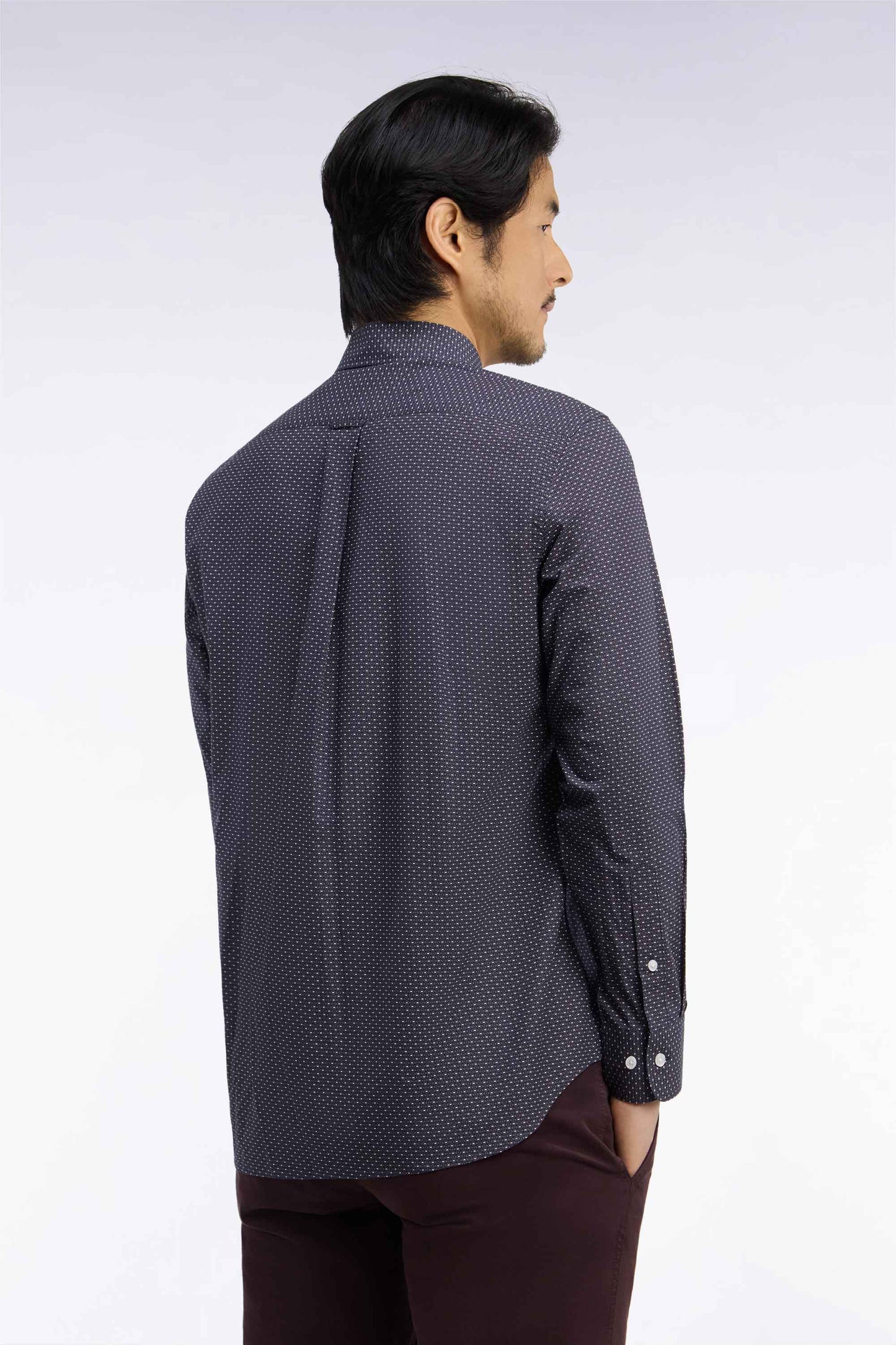 Chemise en coton gris à micromotifs coupe droite