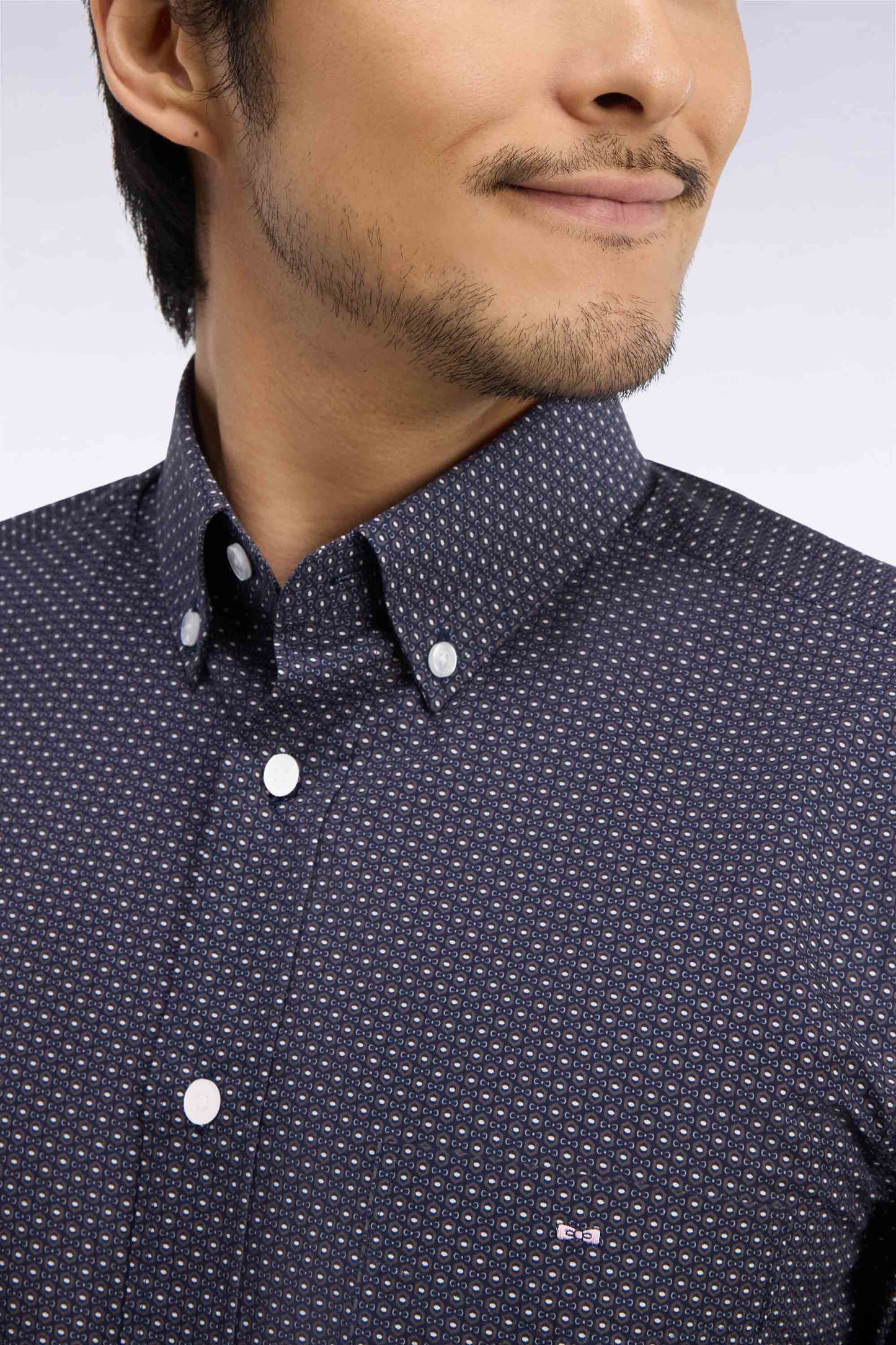Chemise en coton gris à micromotifs coupe droite
