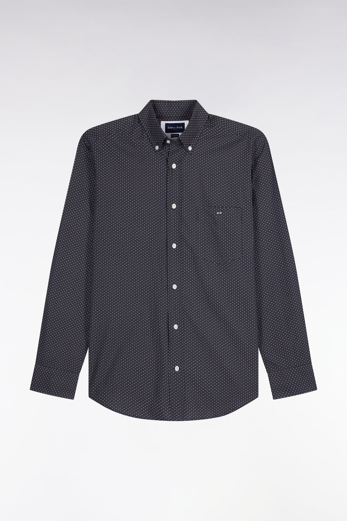 Chemise en coton kaki à micromotifs coupe droite