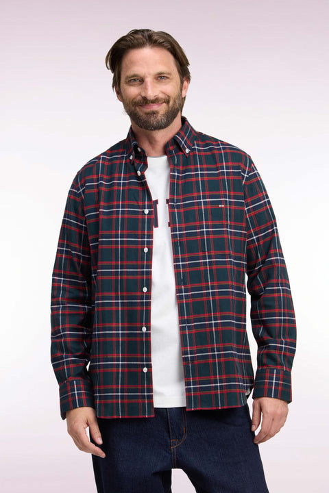 Straight-fit checked cotton flannel shirt - Image 2