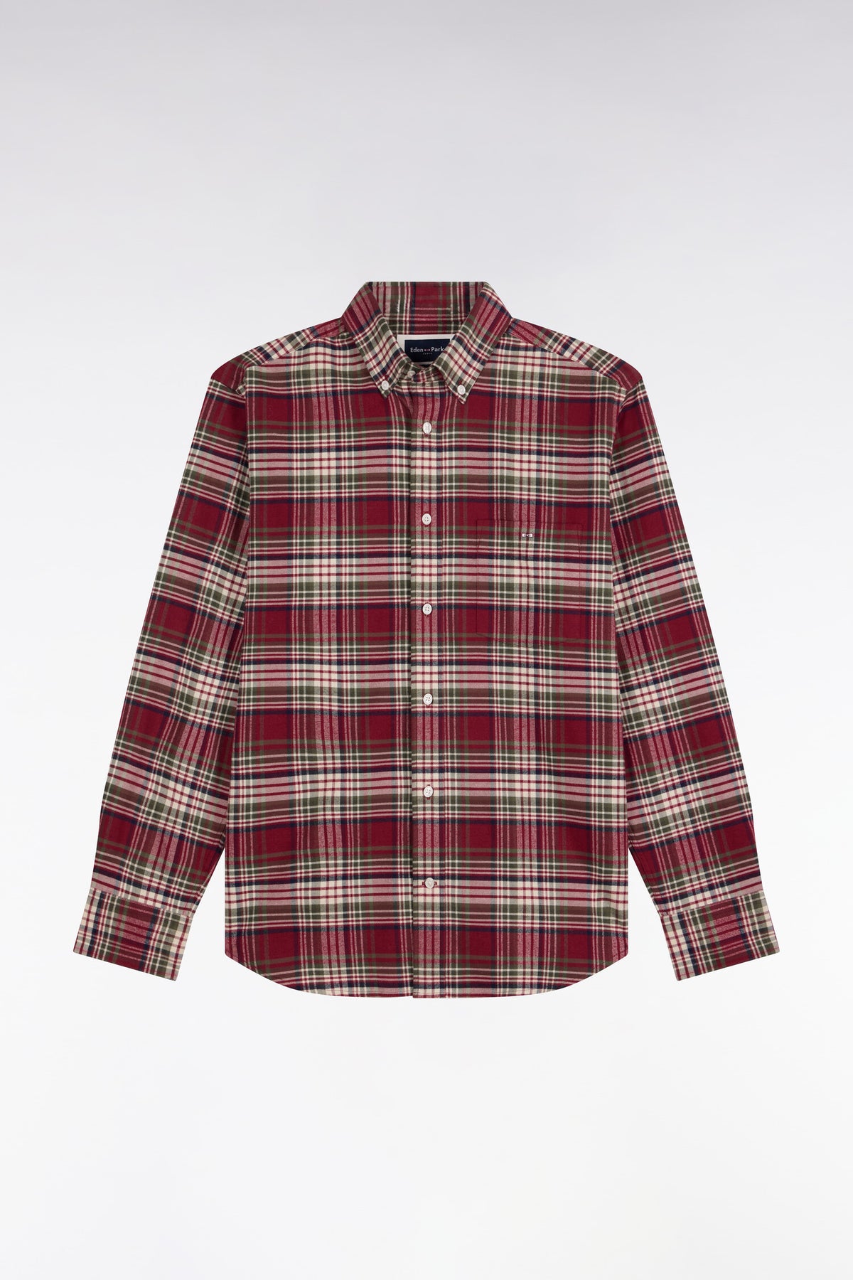 Straight-fit red checked cotton flannel shirt