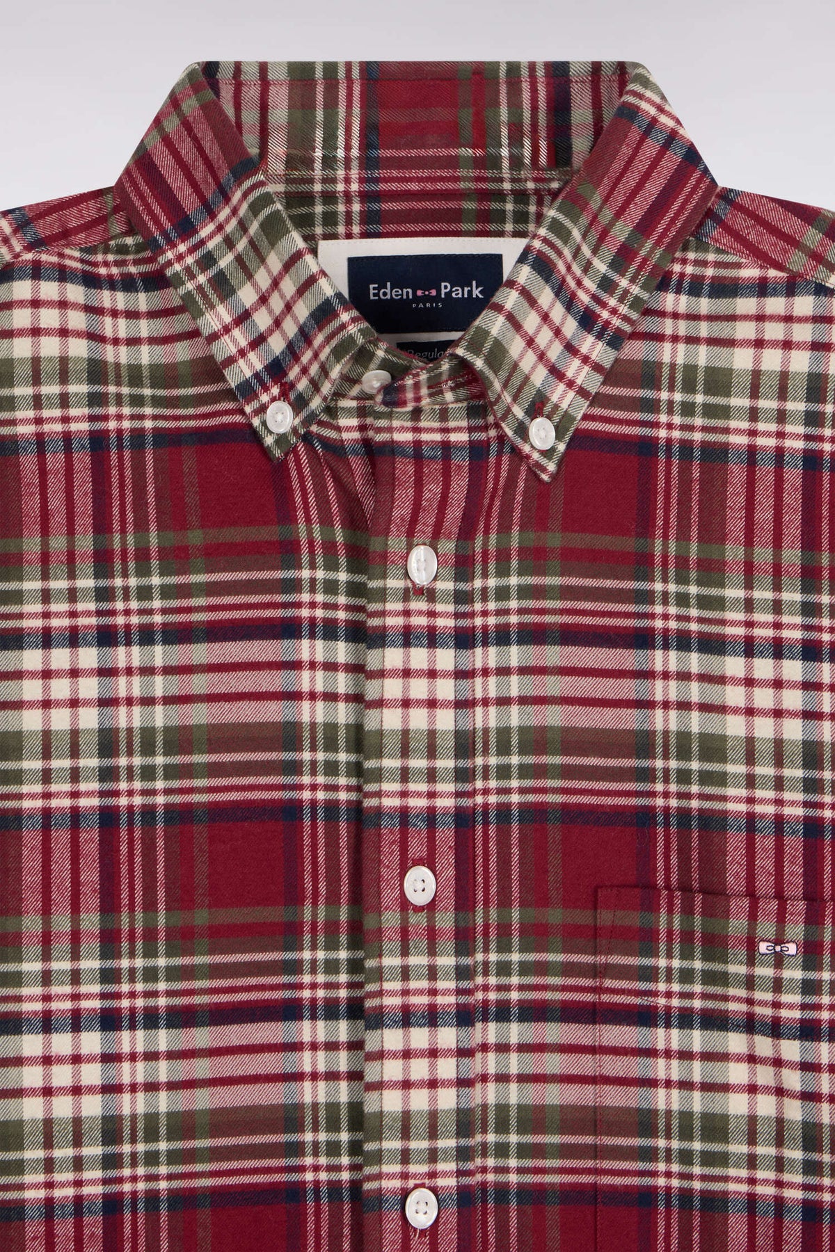 Straight-fit red checked cotton flannel shirt