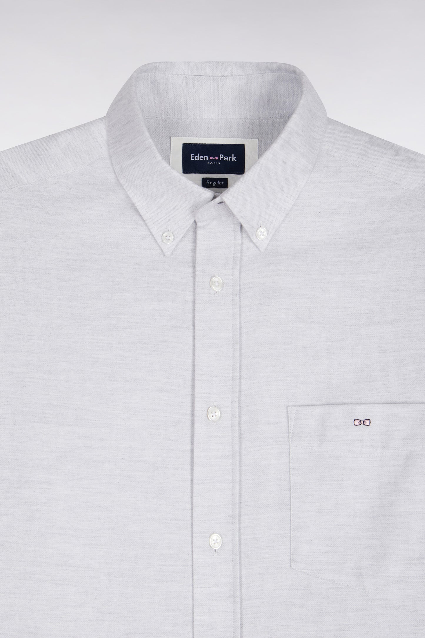 Chemise unie en coton gris chiné coupe droite