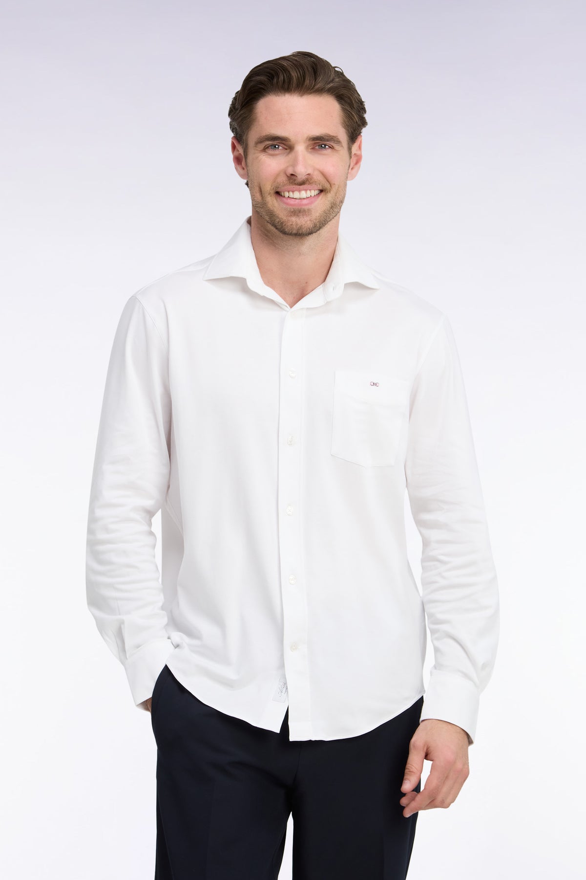 Straight cut white stretch cotton shirt