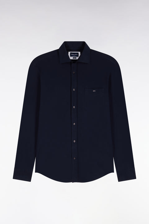 Straight cut navy stretch cotton shirt - Image 2