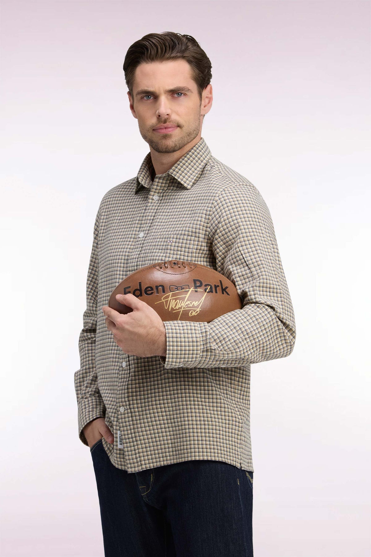 Chemise à carreaux beige