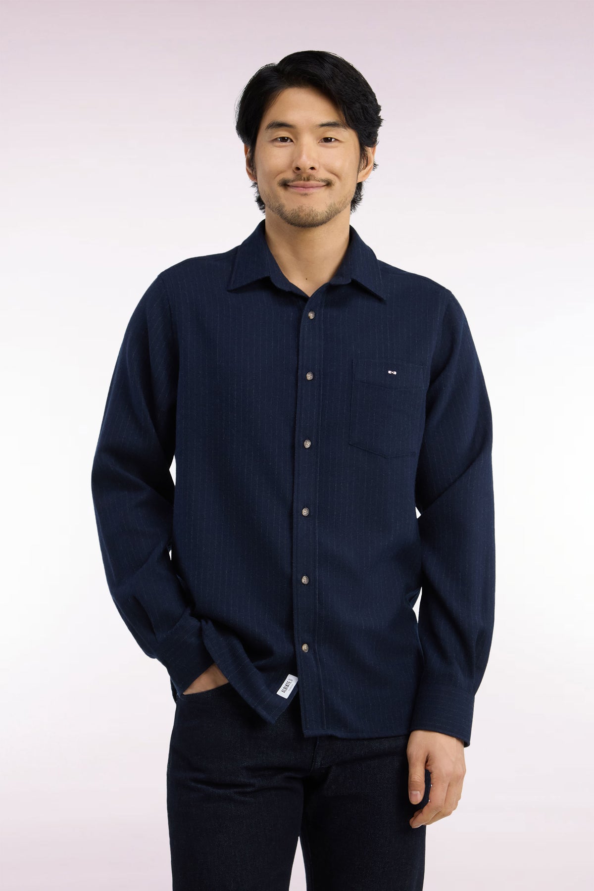 Straight fit navy striped flannel shirt