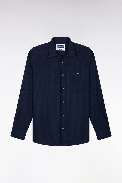 Straight fit navy striped flannel shirt - Image 2